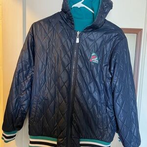 Quilted Navy Hooded Jacket with Teal Trim